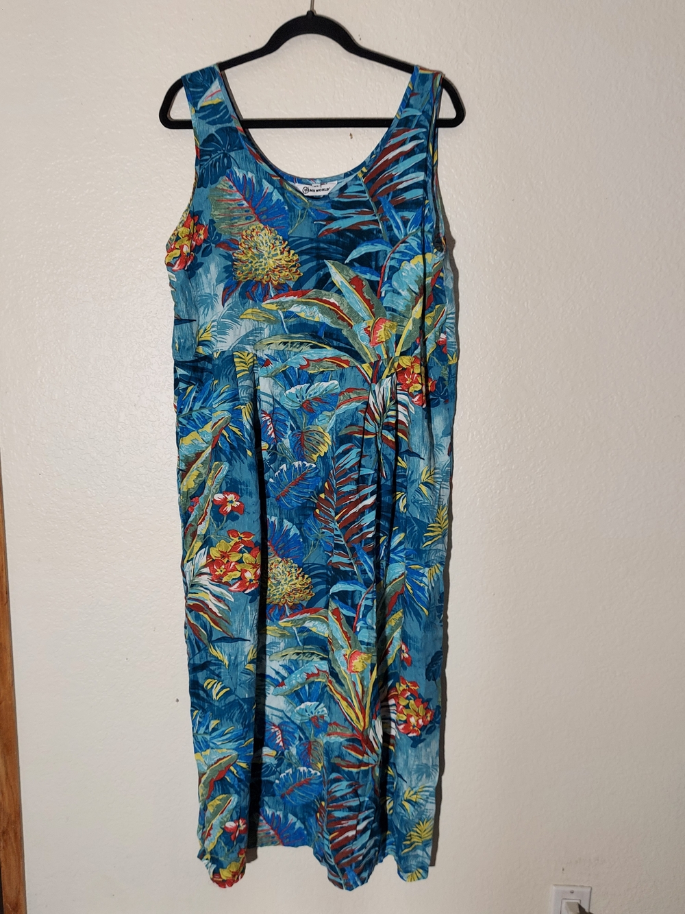 Jams World Kamuela Floral Blue/Yellow Tropical Sleeveless Maxi Dress WM Size XL